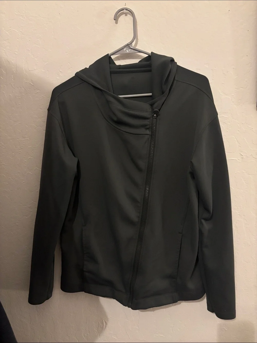 Apana Dark Green Hooded Asymmetric Zip Utility Jacket
